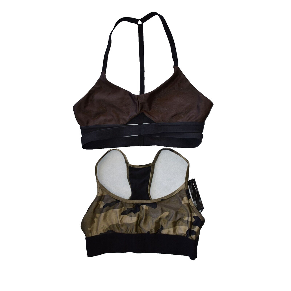 A3 Auth KORAL Set Of 2 Camo & Dark Brown Sweeper Sports Bra Size X-Small